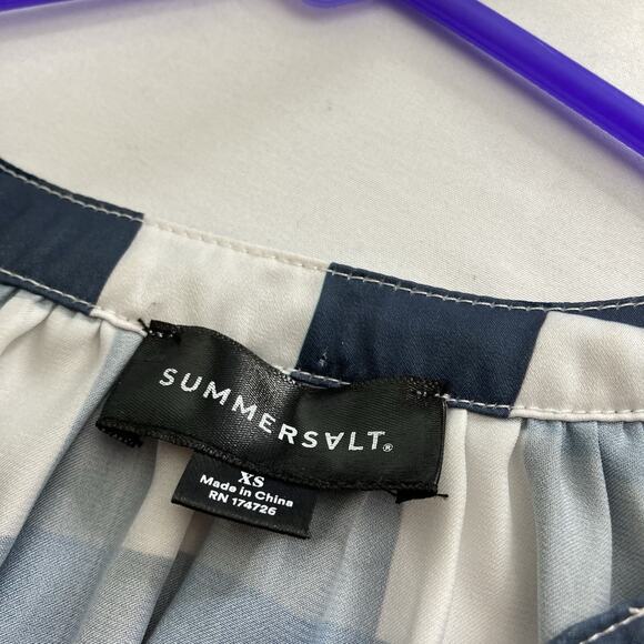 Summersalt Navy Gingham Blouse Size XS Coastal Boho Peasant Flowy Nautical - Picture 5 of 11